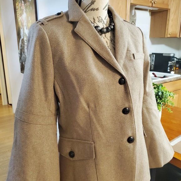 NWT $168 Banana Republic Wool-Blend Tan Lurex Military Blazer Jacket, Sz 12 - Picture 4 of 13